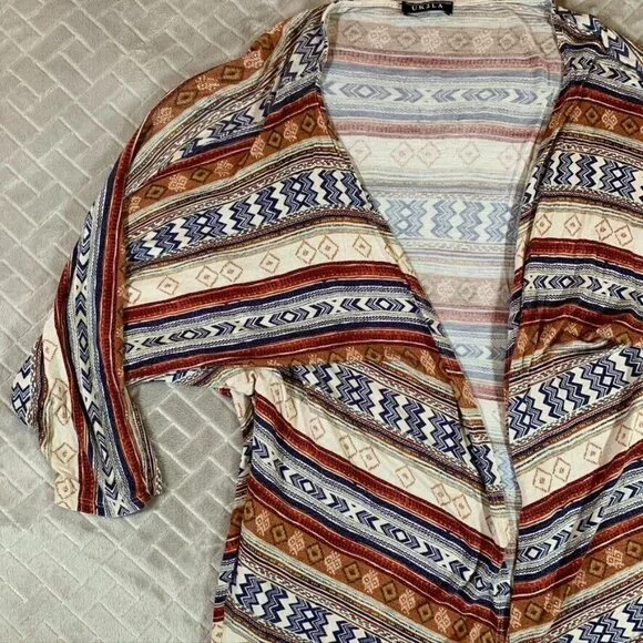 Womens Large Lightweight Cardigan Shirt Open Front Colorful Aztec Geometric - Picture 3 of 12